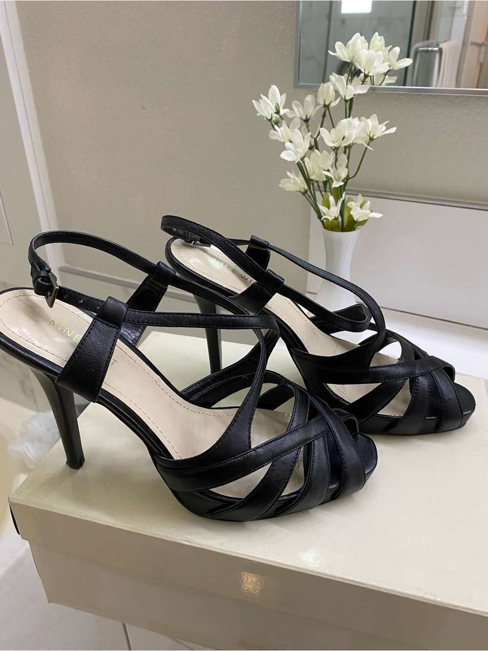 Nine West Black Strappy Slingback Heels